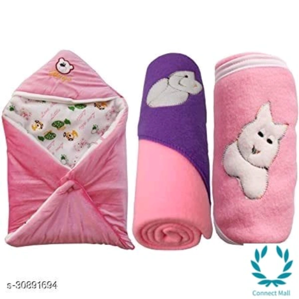 Gorgeous Baby Blanket - Free Size, Baby Pink, Fleece, Hooded Baby Blanket, Pack of :3